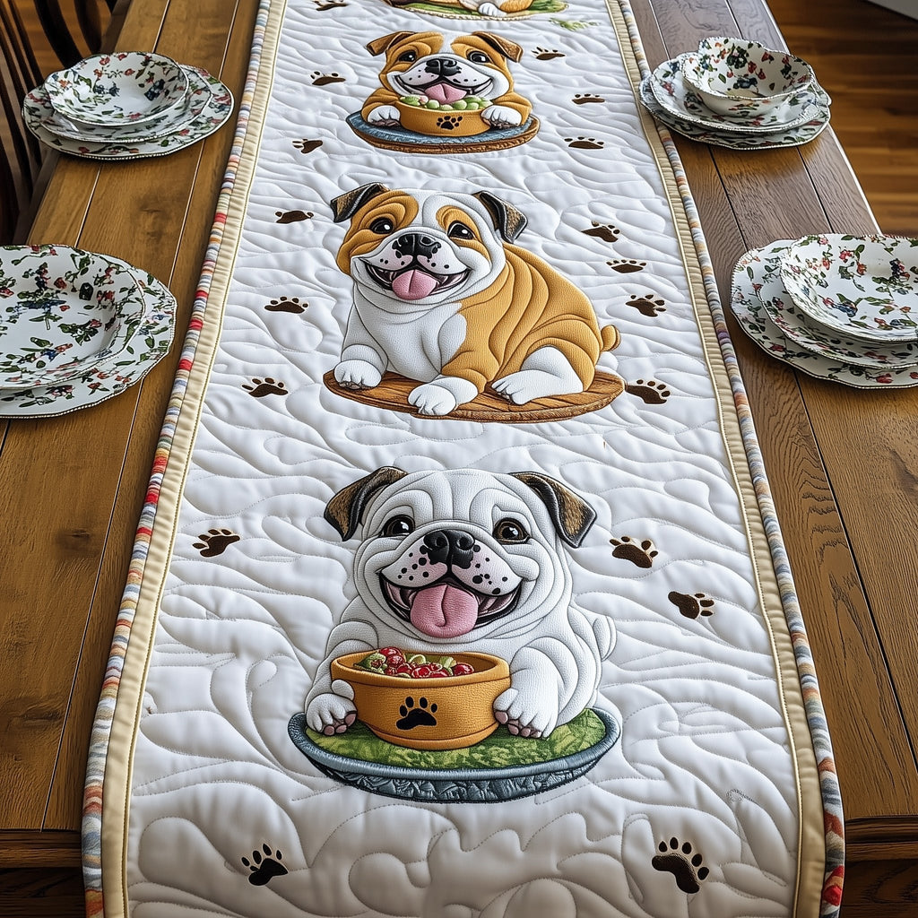 Bulldog Beside a Green Bowl Table Runner