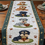 Schnauzers with Bowls on Green Border Table Runner