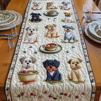 Puppies with Bowls on Green Grass Table Runner