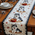 Husky Puppy with Red Bowl Table Runner