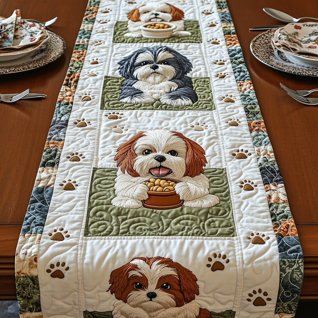 Shih Tzu with Yellow Bowl Table Runner
