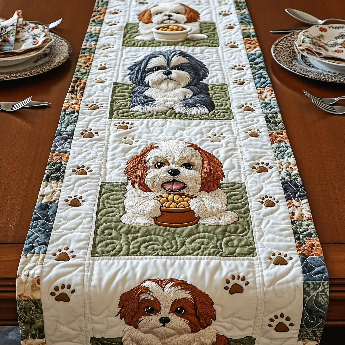 Shih Tzu with Yellow Bowl Table Runner