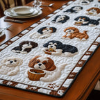 Shih Tzus with Wooden Bowl Table Runner