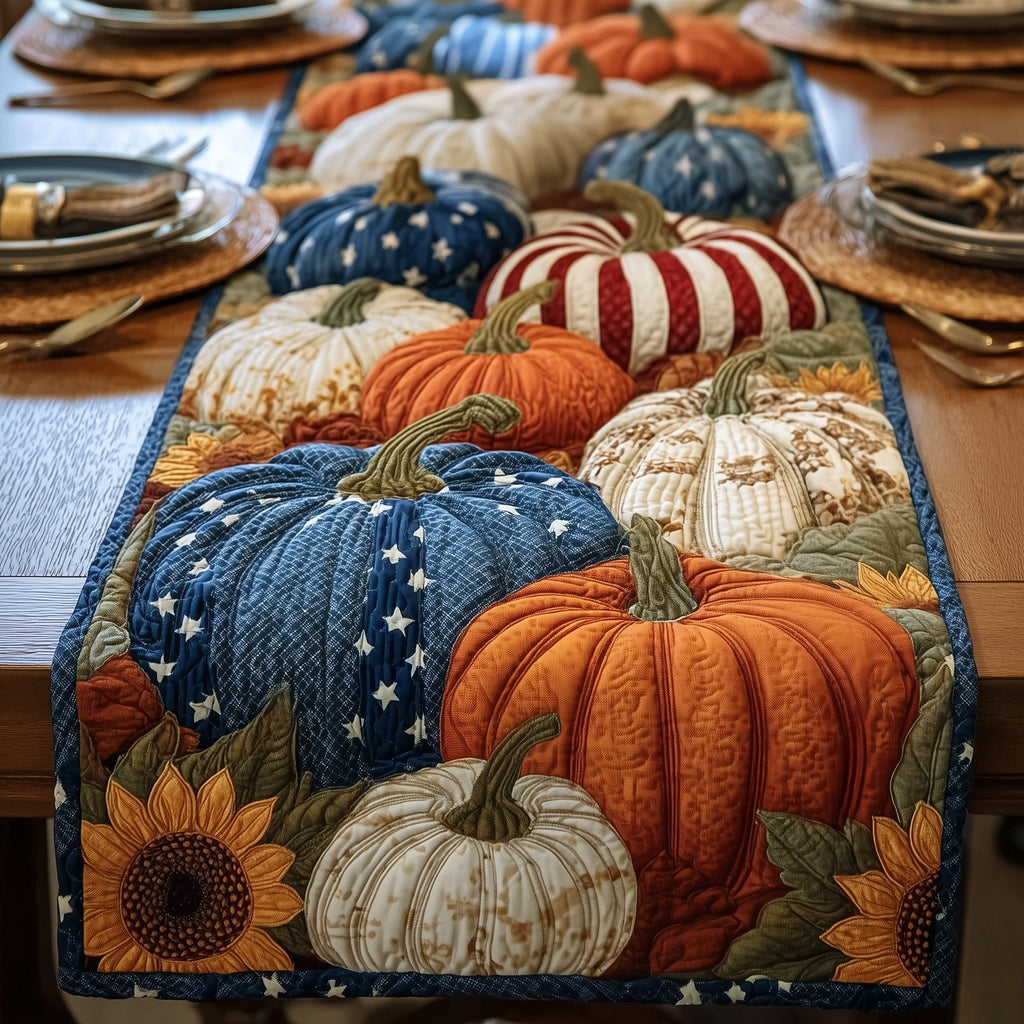 Pumpkins with Flag Stripes and Sunflower Table Runner