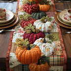 Pumpkins with Plaid and Floral Prints Table Runner