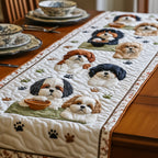 Shih Tzus with Paw Print Border Table Runner