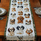 Shih Tzu Faces on White Table Runner