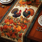 Two Turkeys Among Pumpkins Table Runner