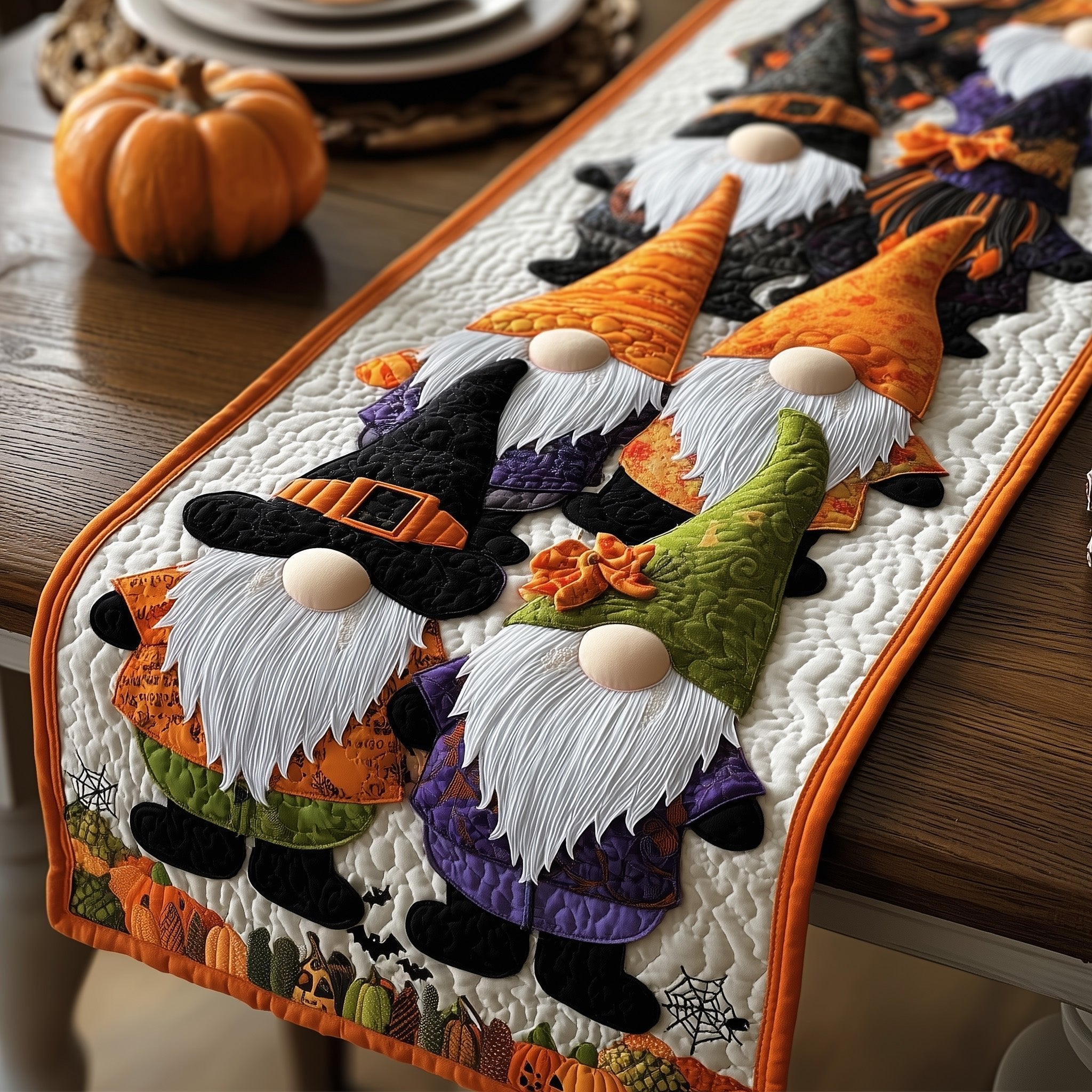 Gnomes in Pointed Witch Hats Table Runner
