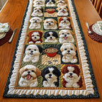 Shih Tzus in Blue Framed Blocks Table Runner