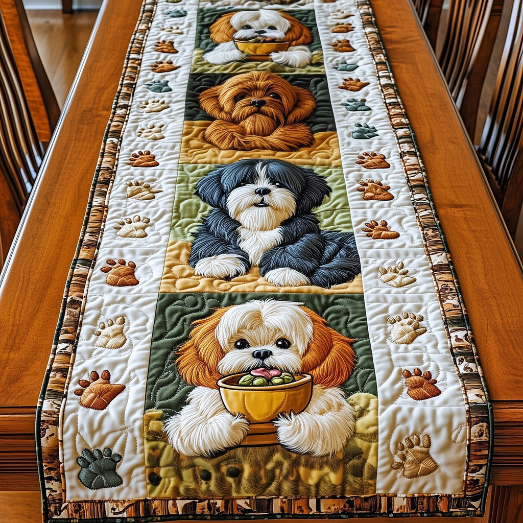Shih Tzu with a Golden Bowl Table Runner