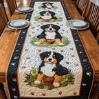 Bernese Dog with Bowl on Green Table Runner