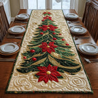 Christmas Tree with Red Poinsettia Table Runner