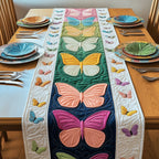 Butterflies on Green and Cream Blocks Table Runner