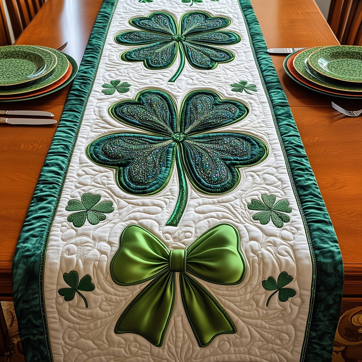 Shamrocks with a Ribbon Bow Table Runner