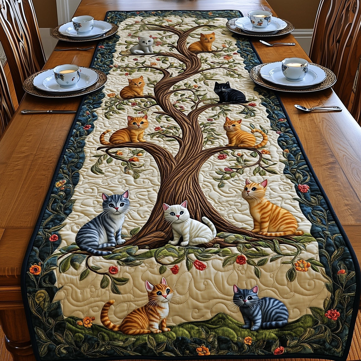 Cats Around a Tree of Life Table Runner