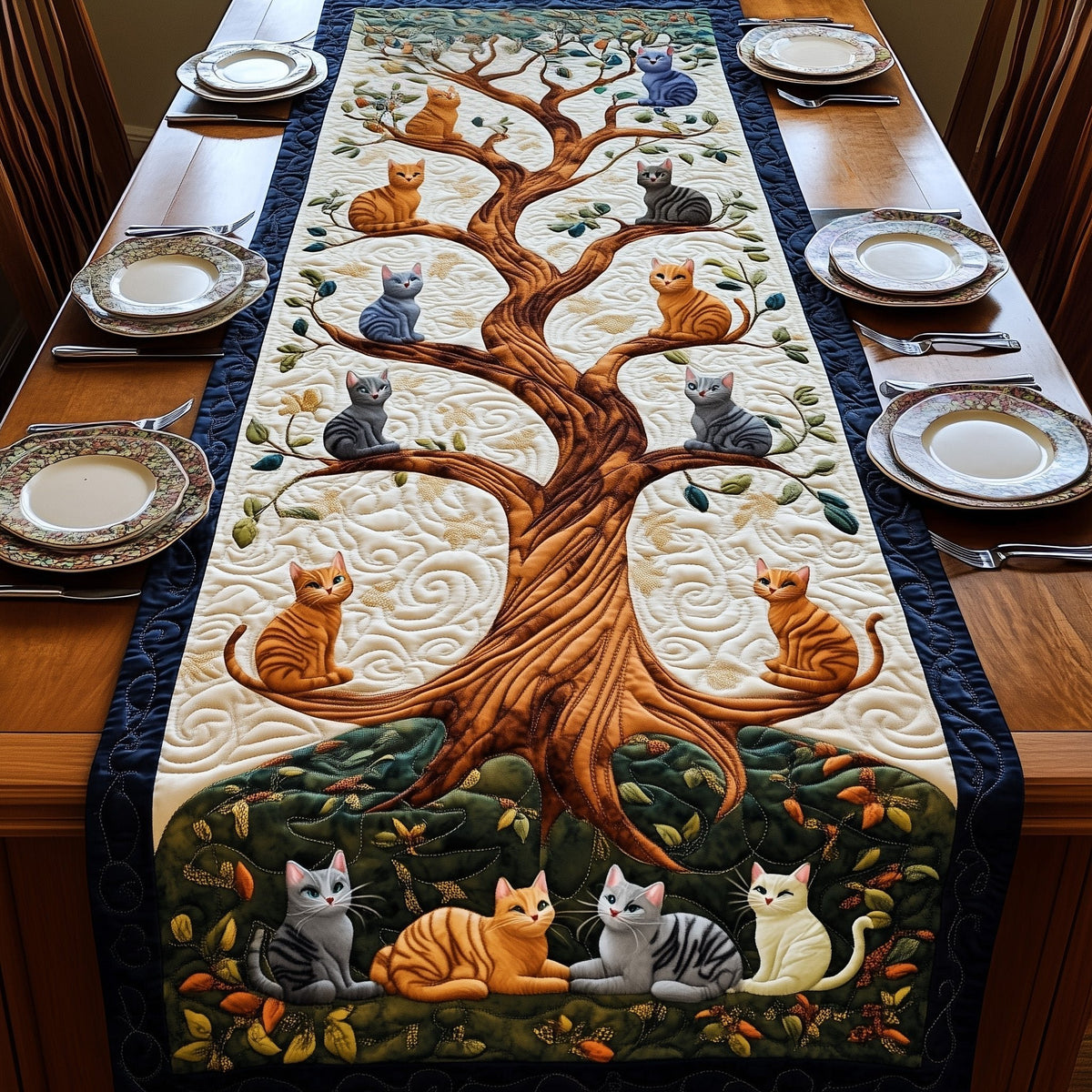 Cats Around a Spreading Oak Table Runner