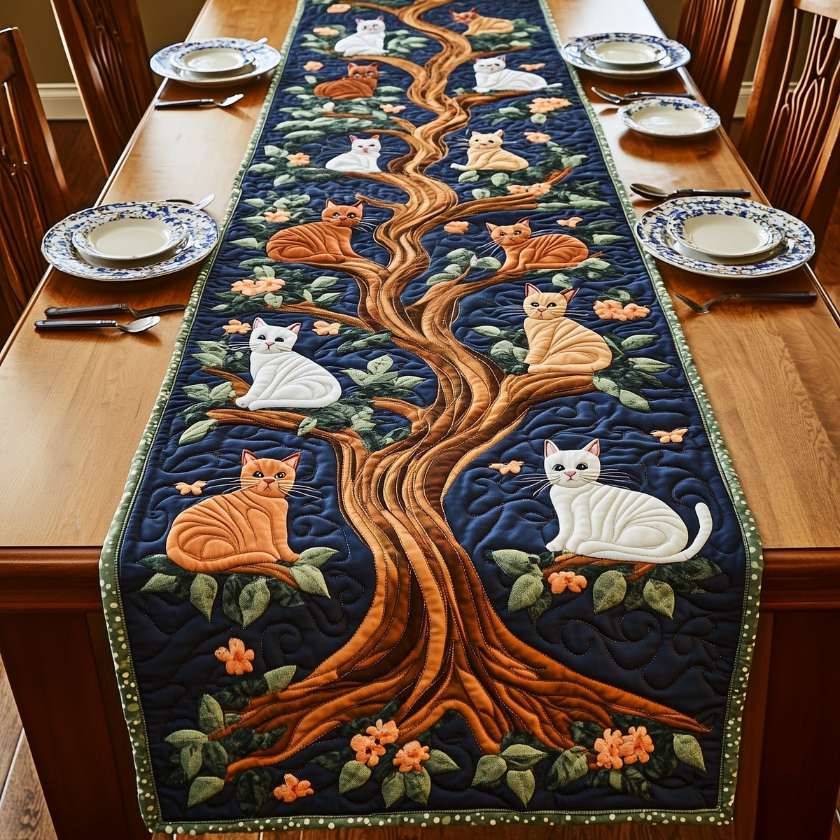 Cats in a Tree on Navy Table Runner