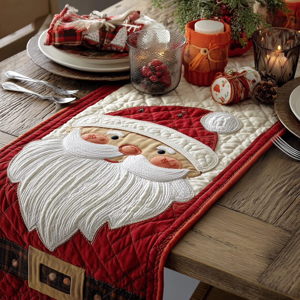 Santa Face on Red Panel Table Runner