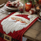 Santa Face on Red Panel Table Runner