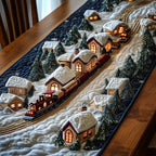 Snowy Village with Passing Train Table Runner