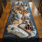Winter Houses Along Curved Track Table Runner