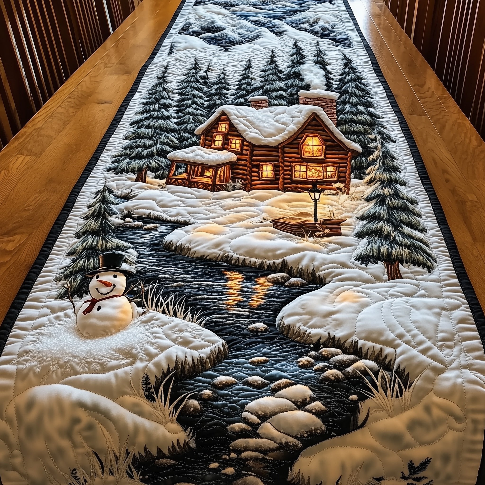 Log Cabin by Frozen Stream Table Runner