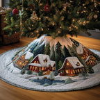 Snowy Village with Log Cabins Christmas Tree Skirt
