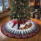 Cabin Among the Crimson Trees Christmas Tree Skirt