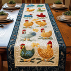Chickens on Cream with Blue Border Table Runner
