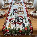 Huskies in Santa Hats Table Runner