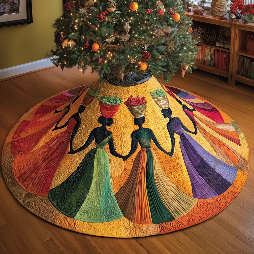 Women Silhouettes on Rainbow Rays Christmas Tree Skirt