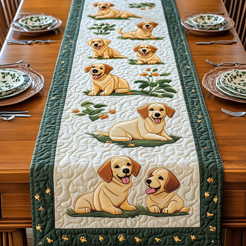 Yellow Labs with Green Border Table Runner