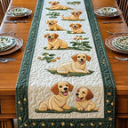 Yellow Labs with Green Border Table Runner