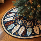Dreamcatchers on Navy with Feathers Christmas Tree Skirt