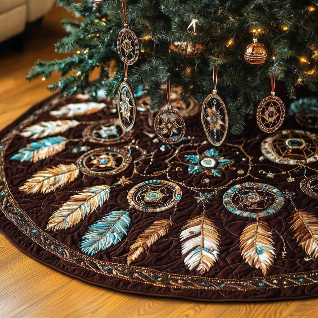Dreamcatchers on Dark Brown Quilt Christmas Tree Skirt