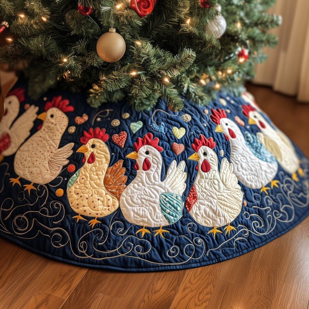 Hens and Roosters on Navy Christmas Tree Skirt