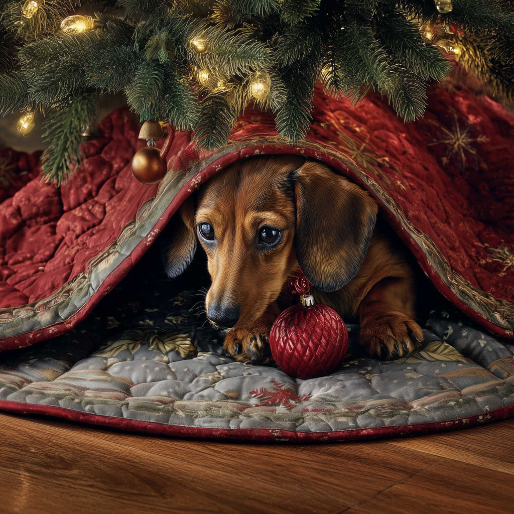 Dachshund with a Red Ornament Christmas Tree Skirt