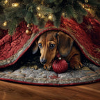 Dachshund with a Red Ornament Christmas Tree Skirt