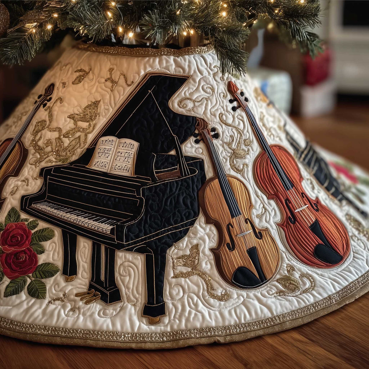 Piano with Violin and Cello Christmas Tree Skirt