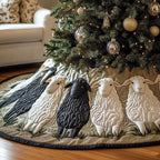 White and Black Sheep on Navy Christmas Tree Skirt