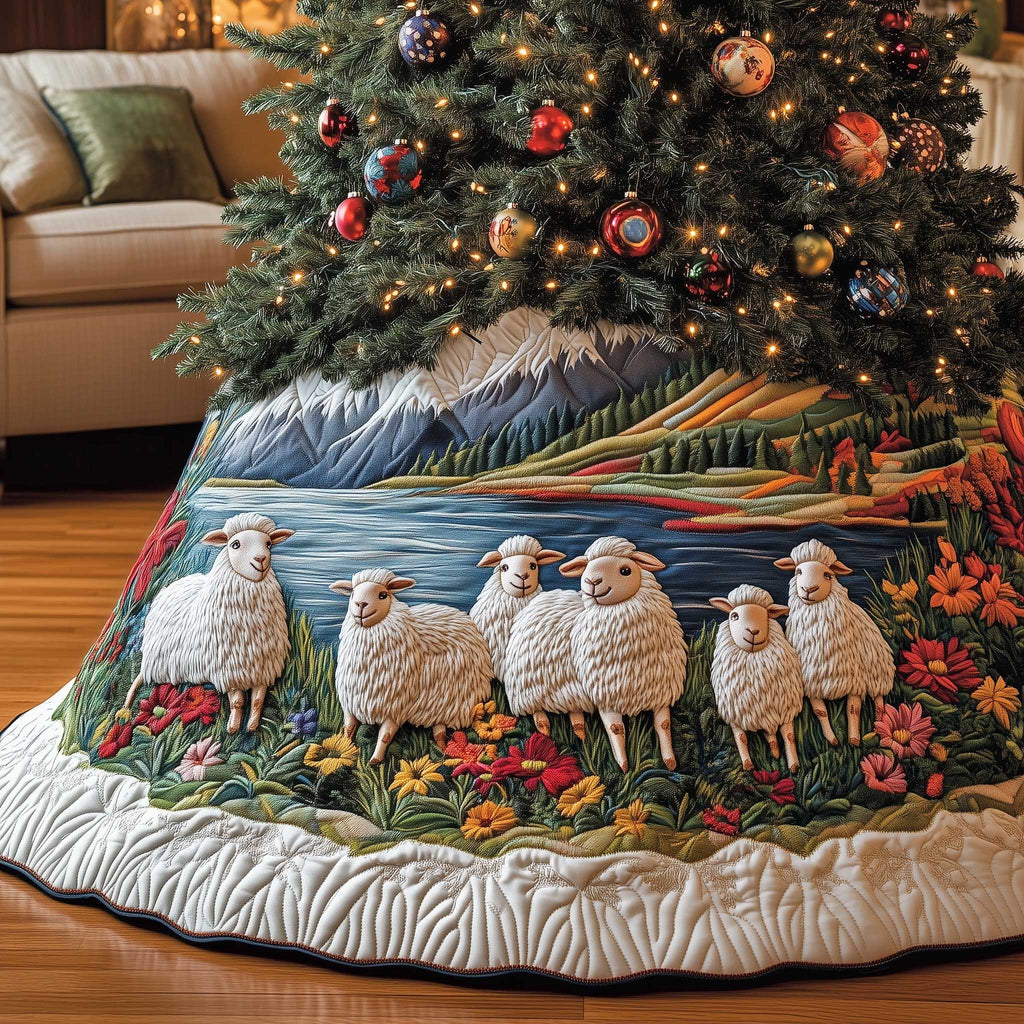 Sheep by the Mountain Lake Christmas Tree Skirt