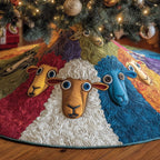 Big Sheep Faces in Yellow and Blue Christmas Tree Skirt