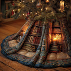 Bookshelves with Candlelight Glow Christmas Tree Skirt