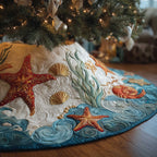 Starfish and Shells on Blue Waves Christmas Tree Skirt
