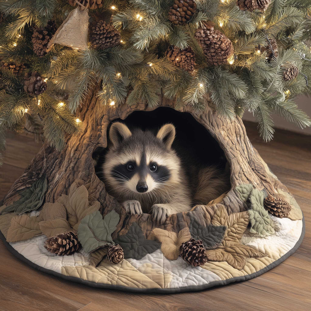 Raccoon Peeking from the Tree Hollow Christmas Tree Skirt