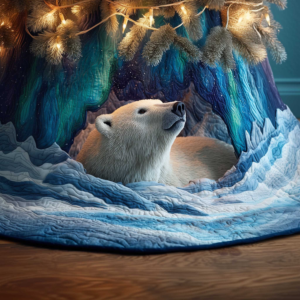Polar Bear Under the Northern Lights Christmas Tree Skirt