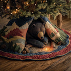 Bear by the Mountain Campfire Christmas Tree Skirt