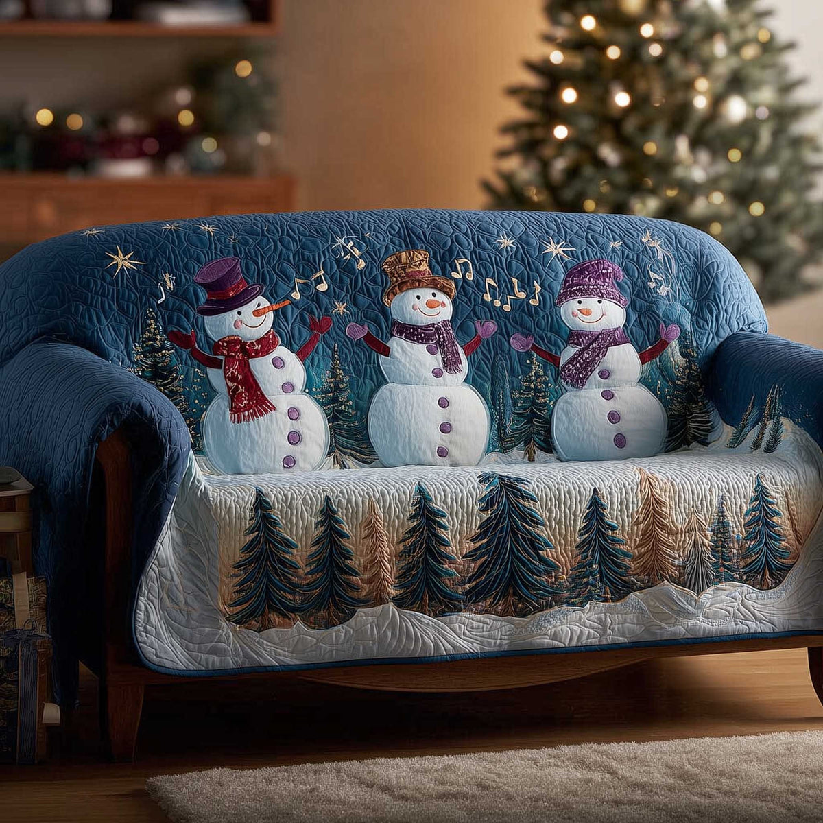 Singing Snowmen in Top Hats Sofa Cover