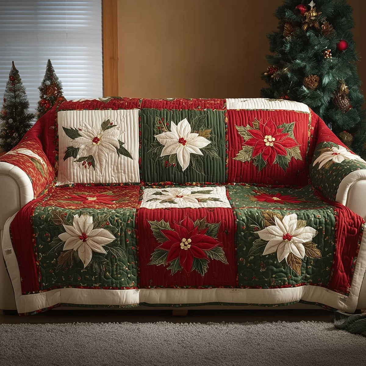 Poinsettia Bliss Sofa Cover